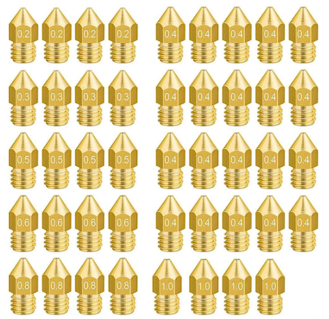 44PCS 3D Printer Nozzles MK8 Extruder Head for Creality CR-10 0.2mm, 0.3mm, 0.4mm, 0.5mm, 0.6mm, 0.8mm, 1.0mm