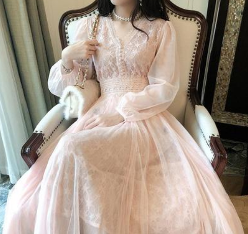 Xiaoxiangfeng mesh dress female 2021 spring new Korean version of super fairy fairy skirt waist and thin bottoming long skirt