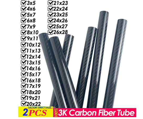 2Pcs 3K Full Carbon Fiber Tube Twill Glossy High Composite Hardness DIY Japan Material Pipe Length 500mm RC Airplane Accessories