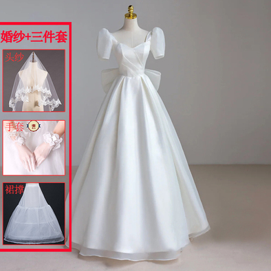 French-style light wedding dress 2023 new bride going out with gauze all over the ground, simple forest system, certificate registration, small white dress dress female