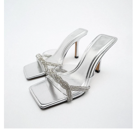 TRAF Pink High Heel Sandals Summer Women Chain Heeled Slippers Transparent Pvc Strap Beach Sandal Woman Plus Size Heels 2022