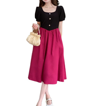 Plus-size women's clothing design sense splicing fake two-piece dress women's summer new fat sister waist slimming long skirt