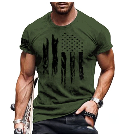 2022 Summer Men's Plus Size Army Green Short Sleeve T-Shirt O Neck Harajuku Polyester Material Shirt 3D Digital Printing Men's F