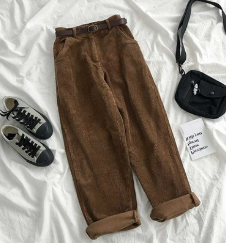 Corduroy pants women's spring and autumn plus cashmere 2021 new Korean casual trousers loose straight high waist brown pants