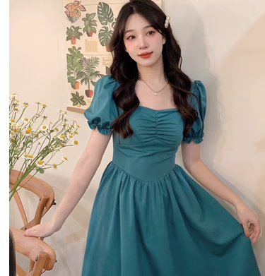 Fugitive Princess French Peacock Blue Dress Women's Summer Dress New Large Size Fat Sister French Hepburn Style First Love Dress