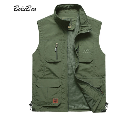 BOLUBAO Mens Mesh Vest Multi Pocket Quick Dry Fishing Sleeveless Jacket Reporter Loose Outdoor Casual Thin Vests Waistcoat Male