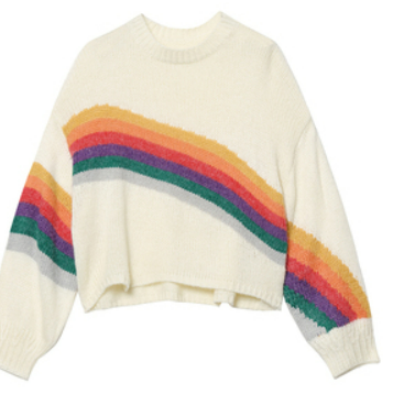 Lazy style rainbow strip pullover sweater women's autumn and winter 2021 design sense niche casual all-match sweater tide ins