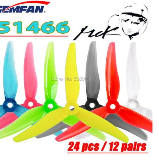 24 pcs/ 12 pairs Gemfan 51466 5inch 3 blade/ tri-blade Propeller Props CW CCW Brushless motor FPV Propeller for FPV Racing drone