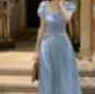 Summer French gentle wind, retro waist waist, thin temperament, palace style dress, mid-length sweet princes