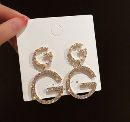 Personalized design sense zircon letter earrings Korean temperament earrings 2021 new trendy net red fashion earrings women