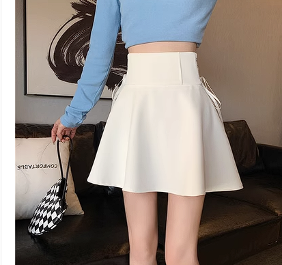 High-waisted fishbone skirt women's design sense niche a-line skirt small person looks thin white pleated skirt umbrella skirt