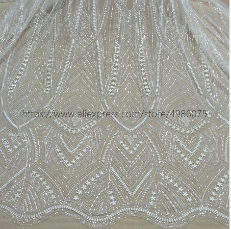 Fashion heavy beading lace fabric bridal wedding gown dress lace 130cm width sell by yard