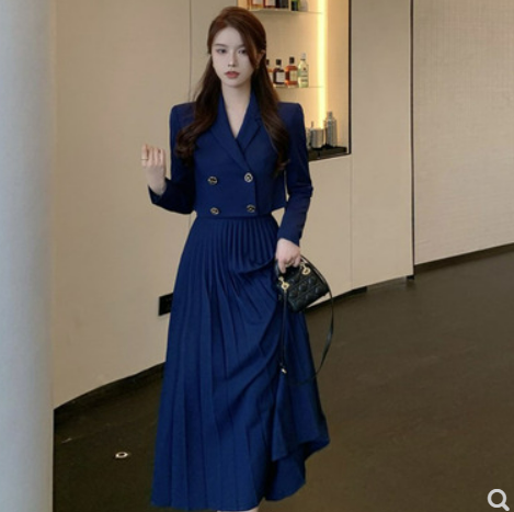 Two-piece suit, pleated skirt, female autumn suit, female imperial sister style temperament, short small suit jacket, skirt professional suit