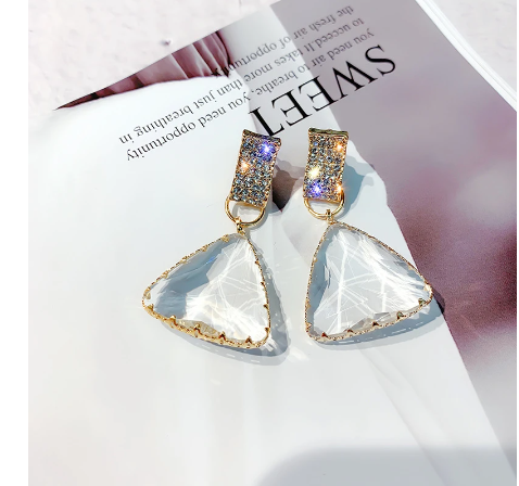 New Fashion 925 Silver Needle Luxury Triangle Design Big Crystal Earrings For Women Female Korean Party Jewelry