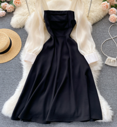 Autumn French retro dress female was thin, design sense niche satin surface light luxury ladies Hepburn style little black dress