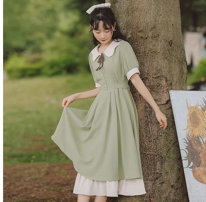 13-year-old female big boy summer super fairy dress 12 girls 15 junior high school students lady literary fake two-piece long skirt