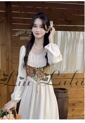 French retro celebrity small fragrance design sense of light and familiar pure desire wind long-sleeved fake two-piece dress female waist long skirt