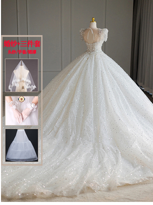 French light wedding dress 2023 new bride's main yarn big trailing princess high-quality texture small person going out yarn