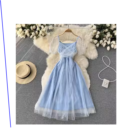 Gentle wind fairy skirt 2022 spring and summer new age-reducing puff sleeve fairy mesh gauze slim mid-length dress