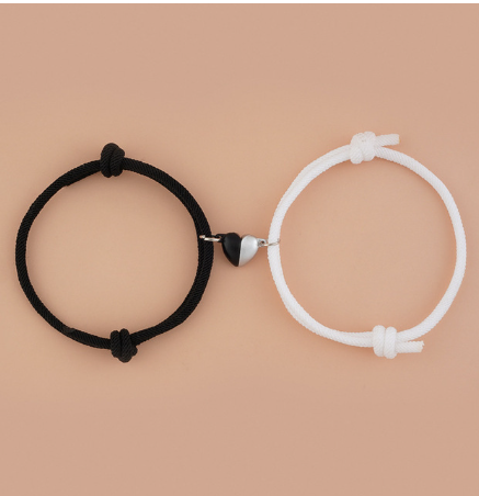 Fashion Black and White Heart Braided Rope Couple Bracelet Magnetic Attraction Shape Adjustable Bracelet Friendship Jewelry