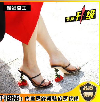 Rose flower open-toed sandals fairy wind with skirt sandals and slippers women's summer outside wear niche design high-heeled wedding shoes