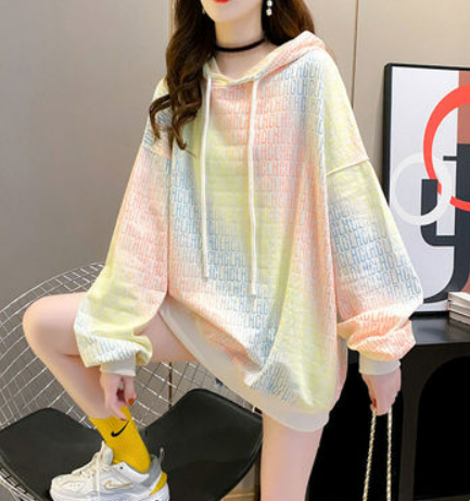 2021 autumn new Korean version loose hooded gradient color sweater women net red casual design sense top coat trend