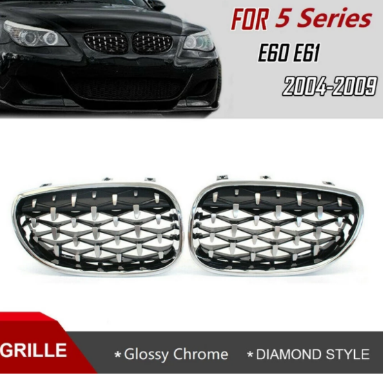 Front Kidney Grille Grill Chrome Diamond Style for -BMW 5-Series E60 E61 5 Series 520I 535I 550I 2004-2009