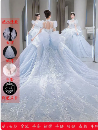 Ice and Snow Blue Princess Wedding Dress 2022 New Bridal Main Yarn Trailing Advanced Texture Heavy Industry Luxury Palace Style 2023