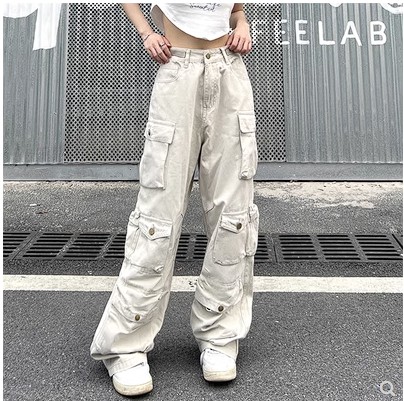 American retro multi-pocket functional overalls men's trendy brand high street straight loose loose wide-leg casual trousers