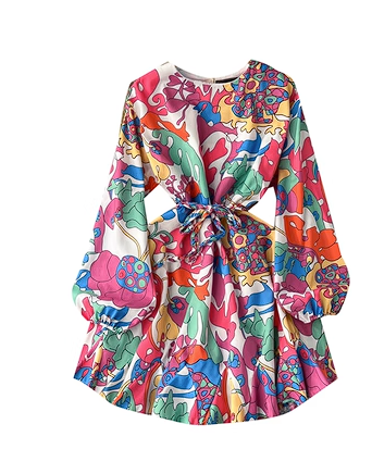 High-end retro European and American ins style floral fashion dress femininity celebrity mid-length printed skirt tide