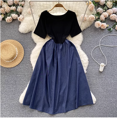 Summer high-end Korean chi retro niche temperament backless dress women's short-sleeved pleated A-line long skirt tide