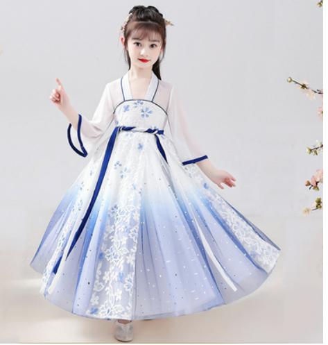 Girls' Hanfu Chinese Style Summer 2021 Thin Section Girls Big Boy Summer Children's Green Hanfu Skirt Super Fairy Costume Light Gauze