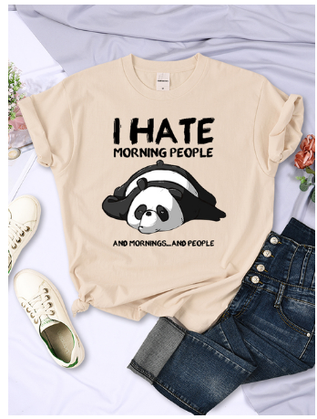 Lazy Panda i Hate Morning People Anime Print Female T-shirt O-Neck Street Tops Casual Style T-shirts Short Sleeve Women T shirts