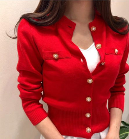 Tight-fitting knitted cardigan women's short thick slim-fitting Korean version of the spring and autumn new sweater retro long-sleeved small coat jacket