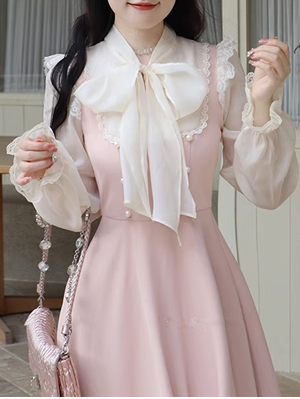 2023 New Spring Dress Gentle Wind Sweet Girl First Love Long Sleeve Slim Temperament Fairy Dress Fake Two-piece Set