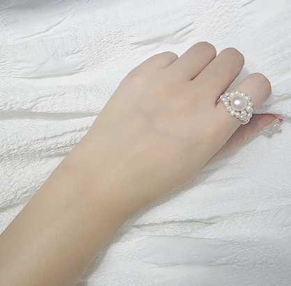 Women's hand woven Freshwater pearl ring female Jewelry wholesale