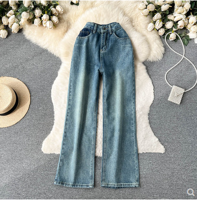 Spring new washed retro wide-leg jeans women's loose straight-leg mopping pants high waist slimming all-match long pants