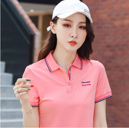 2021 Summer Clothing Short Sleeve T-shirt Women's Korean-Style Loose Leisure Sports Lapel Polo Shirt Ladies T-shirt