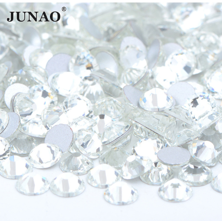 JUNAO Wholesale SS6 SS8 SS10 SS12 SS16 SS20 SS30 Glass Rhinestones Flat Back Strass Non Hotfix Crystals For DIY Nail Decoration