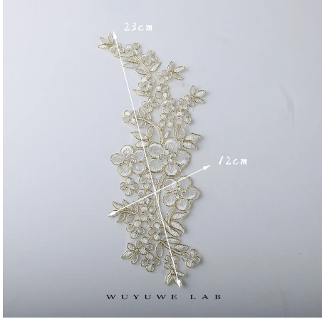 4pcs/lot Gold White Lace Applique Patch Flower Lace Fabric for Bride Garment Wedding Accessories Cloth DIY Craft wide 23x12cm
