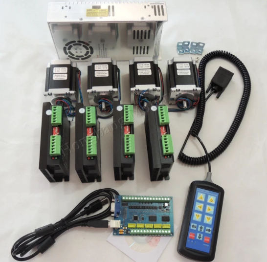 Ship from EU, CNC Router 4 Axis kit, 4pcs TB6600 stepper motor driver+breakout board+4pcs Nema23 270 Oz-in motor+power supply