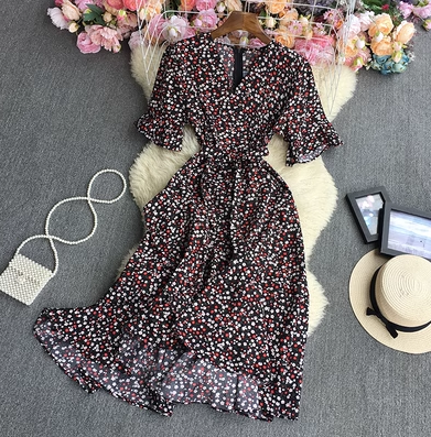 1379 small floral short-sleeved dress