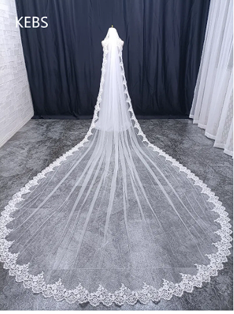 3/4/5-meter-long full-edge lace wedding veil, a layer of tulle bridal veil with comb for weddings and important occasions / wedd