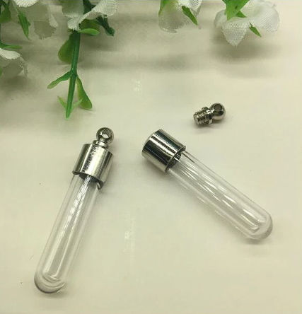 50pcs/lot SCREW CAP tube 35*6mm glass vial pendant crystal Glass Perfume Locket rice vial Screw cap Necklace charm fill bottle