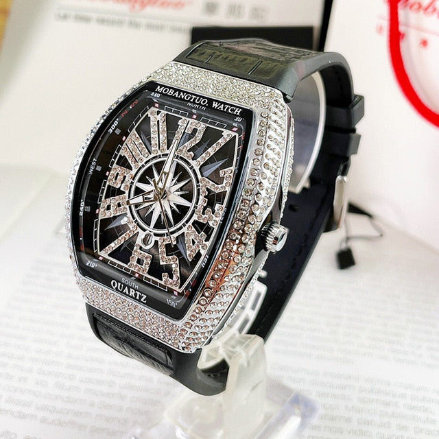 Diamond Watch for Men Women Couple Quartz Wristwatch Male Female Tonneau Iced Out Full Stone Man Reloj Hombre Relogio Masculino