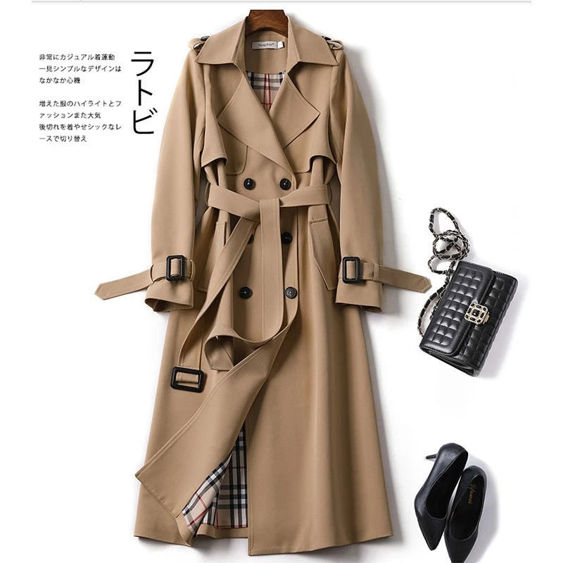 Women Solid Wool Blend Coat Slim Fit Belt Coats Female Warm Cotton British Office Lady Elegant Trendy Button Trench Outwear Ins