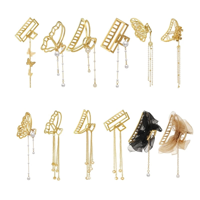 Elegant Pearl Tassel Hair Claw Alloy Summer Spring Headwear Female Hair Accessories Unfaded Novelty Alloy Hair Claw