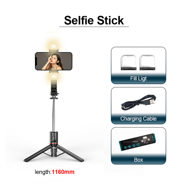 FANGTUOSI 1160mm Extended version bluetooth selfie stick fill light tripod with remote shutter for Android IOS 2022 latest hot