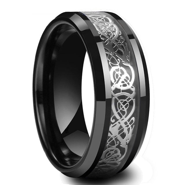 Fashion 8mm Double Groove Beveled Edge Tungsten Wedding Rings For Men Black Zircon Inlay Carbon Fibre Ring Engagement Jewelry