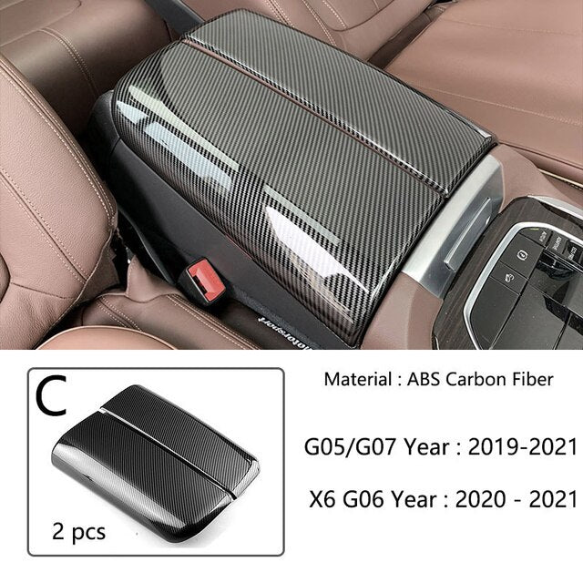 For BMW X5 X6 X7 E70 E71 F15 F16 G05 G06 G07 Car styling Carbon fiber Stowing Tidying Armrest box protect Stickers Covers Trim